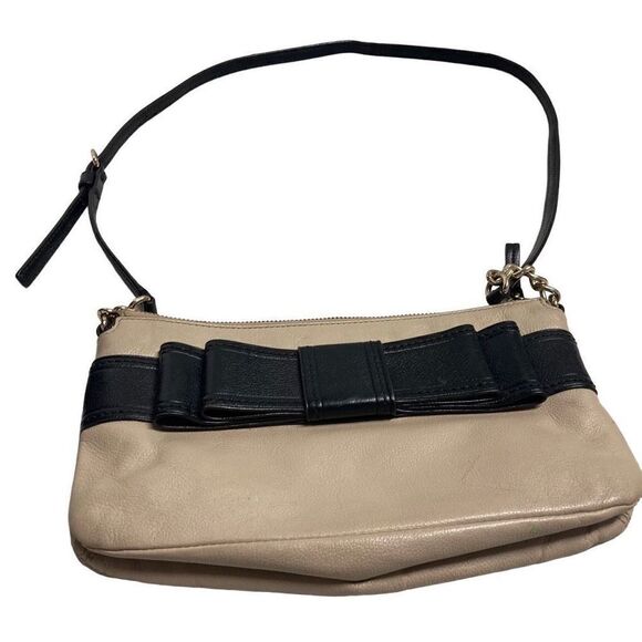 KATE SPADE Villabella Avenue Celina Leather Crossbody Bow Bag Tan & Black - Picture 1 of 12